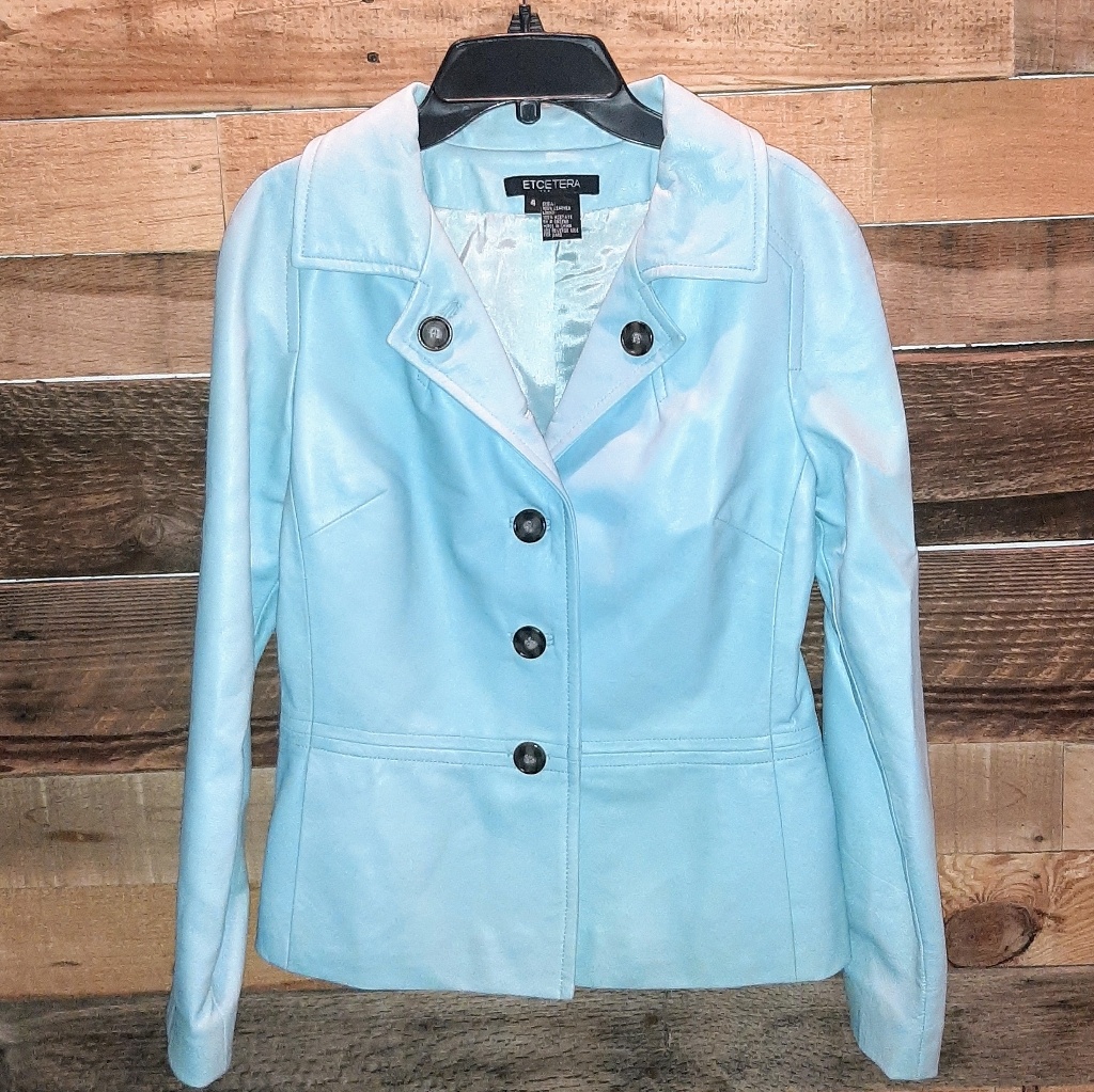 Etcetera 100% Leather Powder Blue Crop Jacket